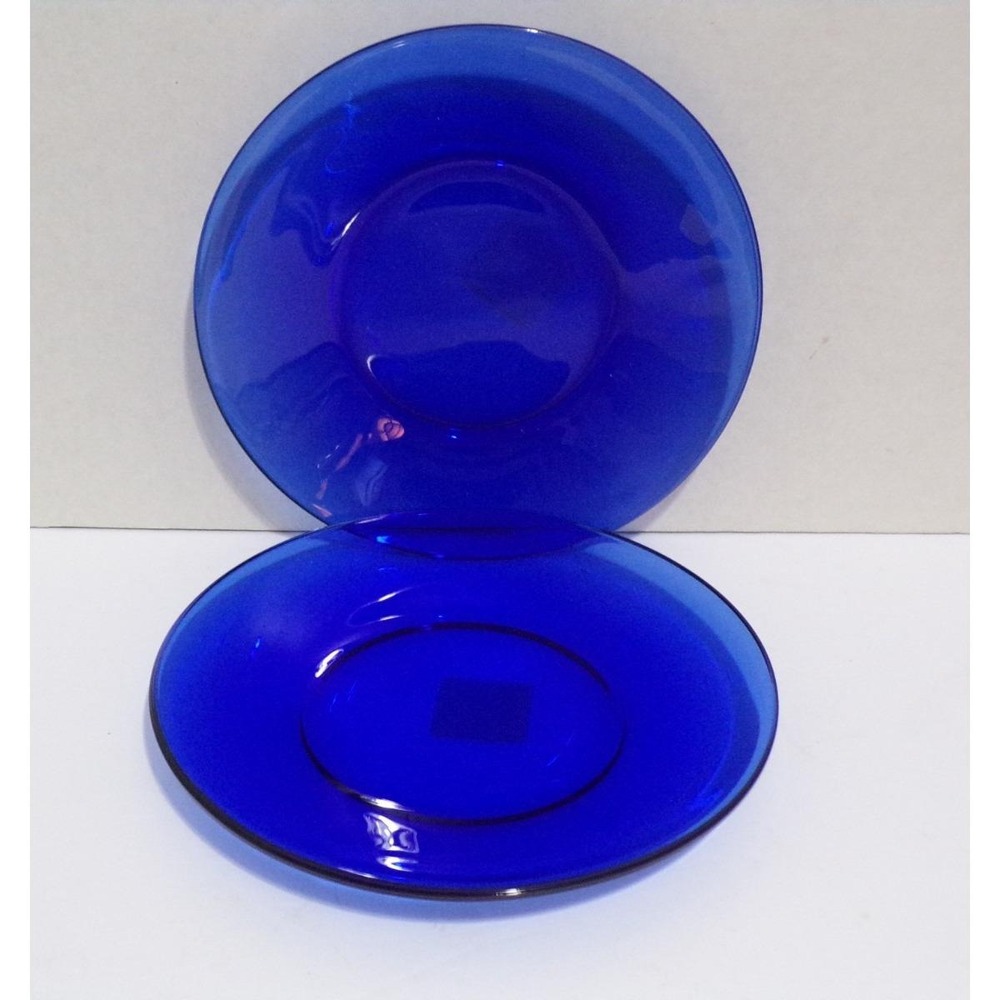 Vintage Anchor Hocking Vibrant Cobalt Blue Salad or Dessert Plates 8" Set of 2